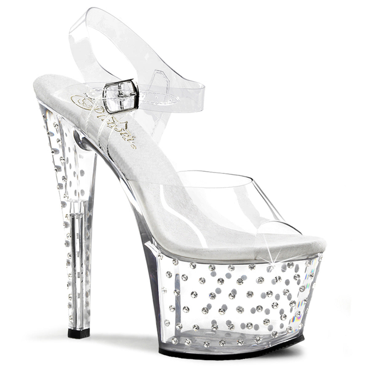 Pleaser STARDUST-708 Clear Rhinestone Platform Sandals - 7 Inch Heels