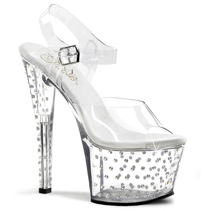 Pleaser STARDUST-708 Clear Rhinestone Platform Sandals - 7 Inch Heels