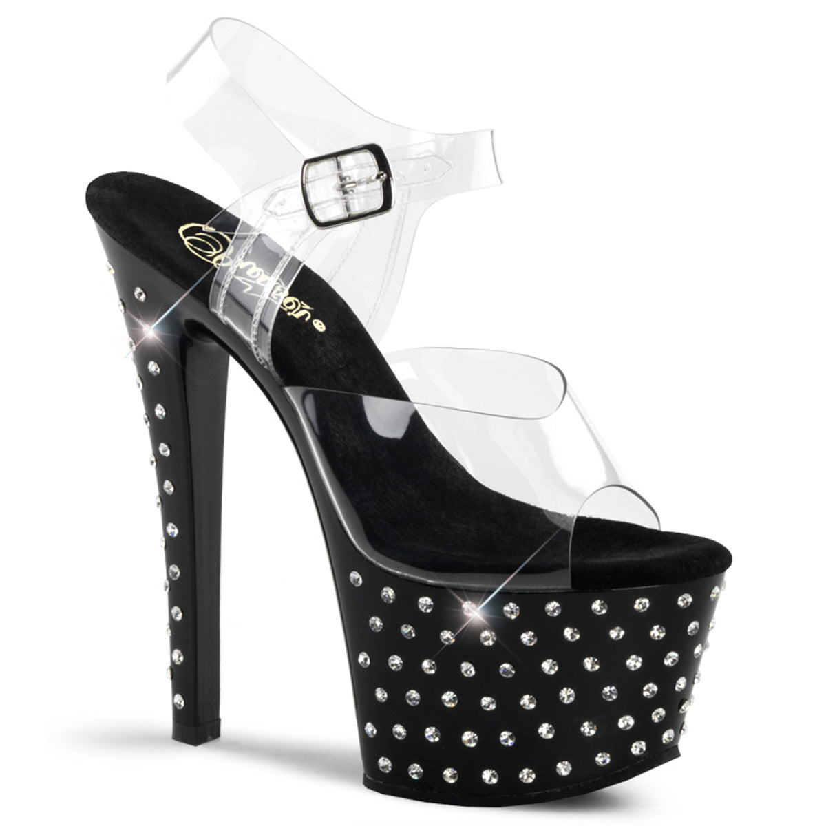 STARDUST-708 Pleaser Clear Black 7 Inch Fetish Pole Platform Shoes Clear Black