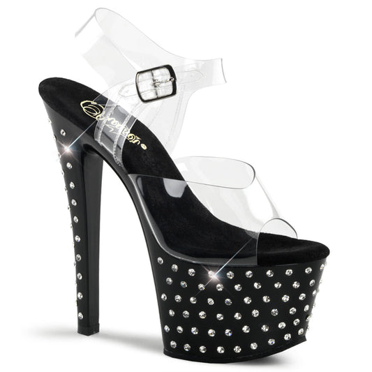 STARDUST-708 Pleaser Clear Black 7 Inch Fetish Pole Platform Shoes