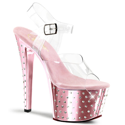 STARDUST-708 Pleaser Baby Pink Chrome 7 Inch Exotic Dancing Platform Shoes Clear B. Pink Chrome