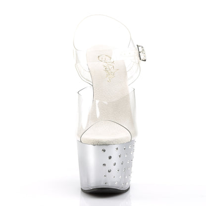 Pleaser STARDUST-708T Clear / Silver-Clear Rhinestone Platform Sandals - 7 Inch Heels