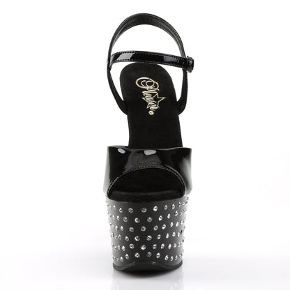Pleaser STARDUST-709 Black Rhinestone Platform Sandals - 7 Inch Heels