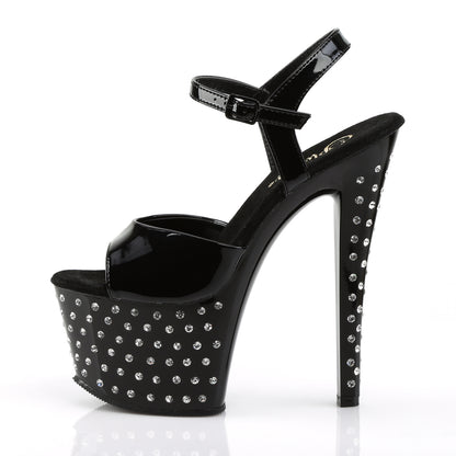 Pleaser STARDUST-709 Black Rhinestone Platform Sandals - 7 Inch Heels