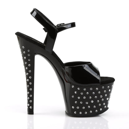 Pleaser STARDUST-709 Black Rhinestone Platform Sandals - 7 Inch Heels