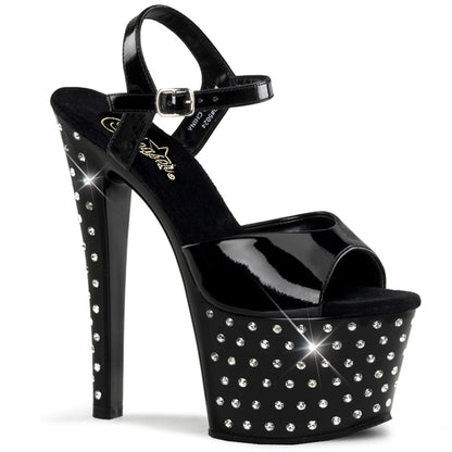 Pleaser STARDUST-709 Black Rhinestone Platform Sandals - 7 Inch Heels