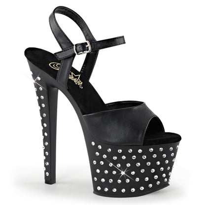 Pleaser STARDUST-709 Black / Black Matte Rhinestone Platform Sandals - 7 Inch Heels