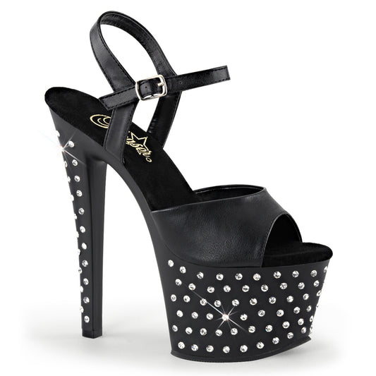 Pleaser STARDUST-709 Black / Black Matte Rhinestone Platform Sandals - 7 Inch Heels