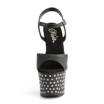Pleaser STARDUST-709 Black / Black Matte Rhinestone Platform Sandals - 7 Inch Heels