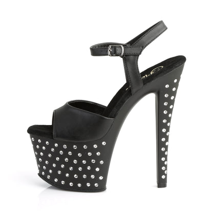Pleaser STARDUST-709 Black / Black Matte Rhinestone Platform Sandals - 7 Inch Heels
