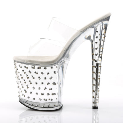 Pleaser STARDUST-802 Clear Rhinestone Platform Mules - 8 Inch Heels