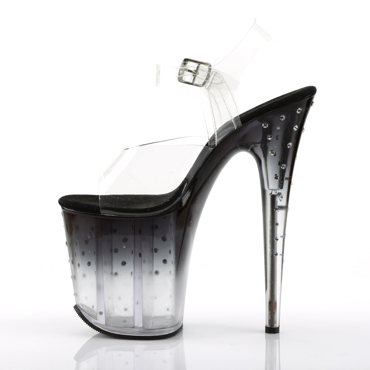 STARDUST-808T Pleaser Clear Black 8 Inch Fetish Pole Platform Shoes