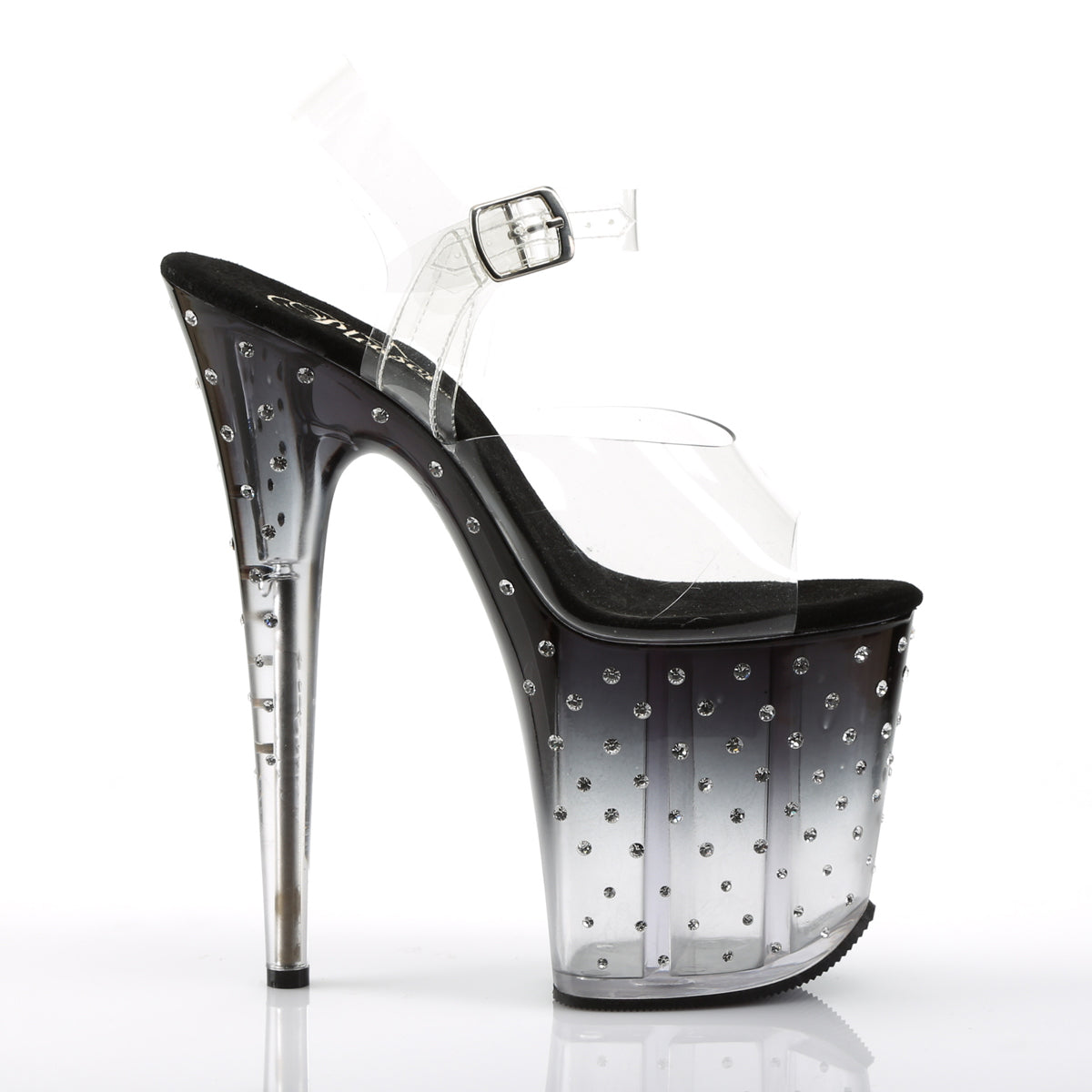 STARDUST-808T Pleaser Clear Black 8 Inch Fetish Pole Platform Shoes