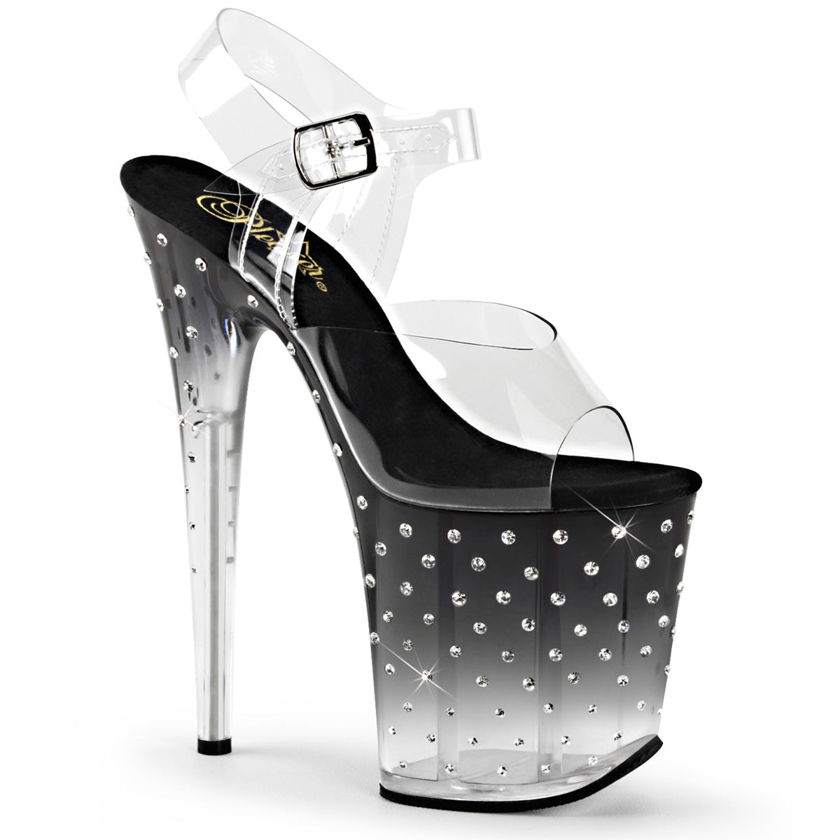 STARDUST-808T Pleaser Clear Black 8 Inch Fetish Pole Platform Shoes