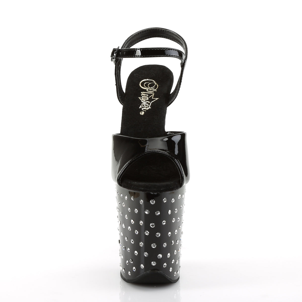 Pleaser STARDUST-809 Black Rhinestone Platform Sandals - 8 Inch Heels
