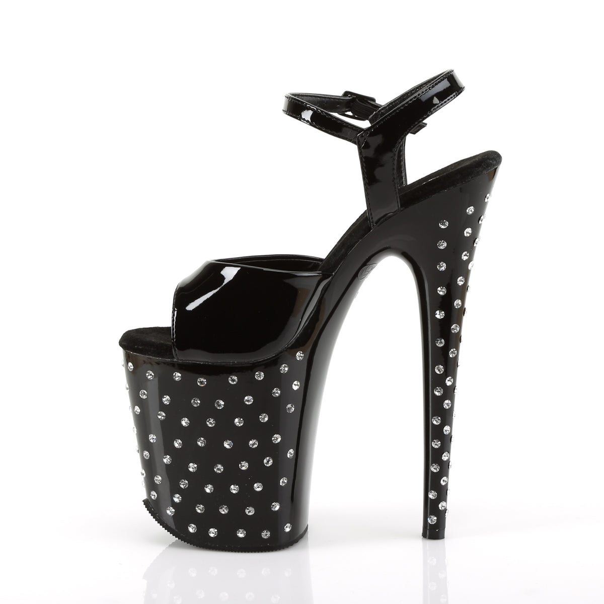 Pleaser STARDUST-809 Black Rhinestone Platform Sandals - 8 Inch Heels