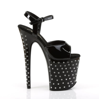 Pleaser STARDUST-809 Black Rhinestone Platform Sandals - 8 Inch Heels