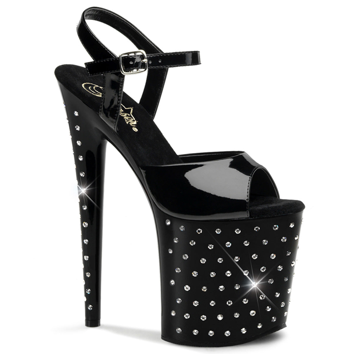 Pleaser STARDUST-809 Black Rhinestone Platform Sandals - 8 Inch Heels