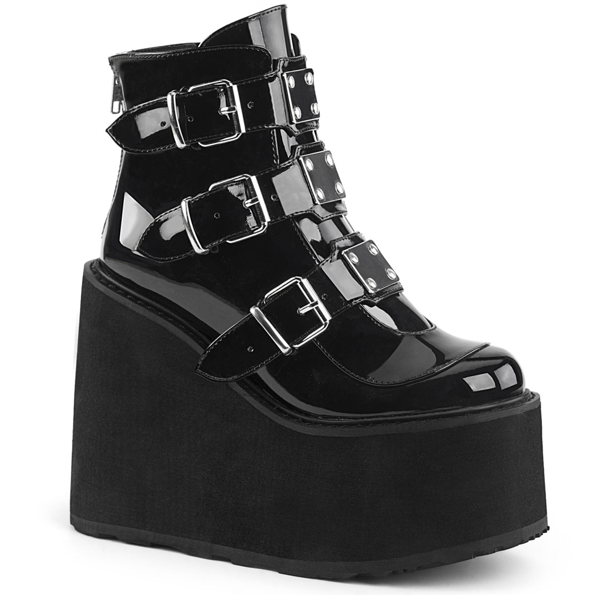 SWING-105 Demonia Cult Black Alternative Women's Ankle Boots Blk Patent