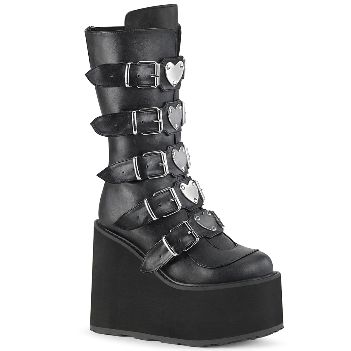 SWING-230 Demonia Cult Black Alternative Knee High Boots Blk Vegan Leather