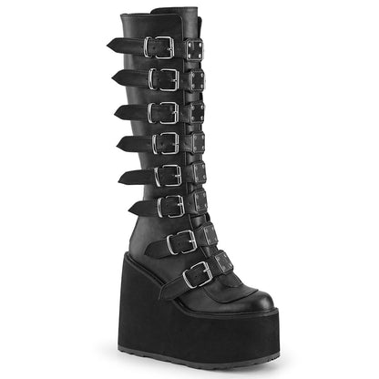 SWING-815 Demonia Cult Black Alternative Knee High Boots Blk Vegan Leather