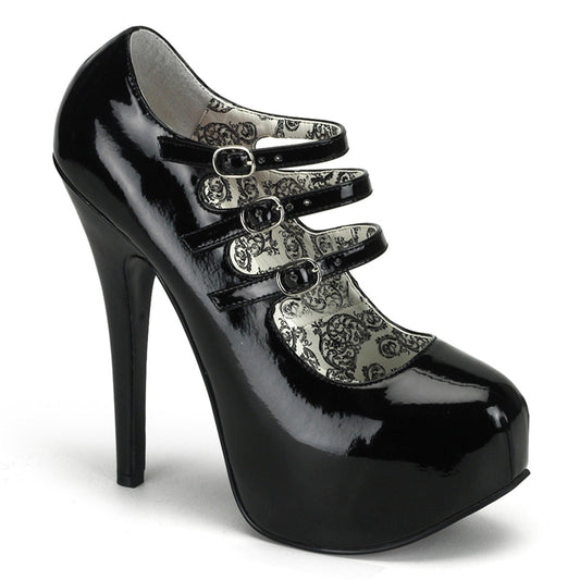 TEEZE-05 Hidden Platform High Heel Black Patent Sexy Shoes 3 Straps