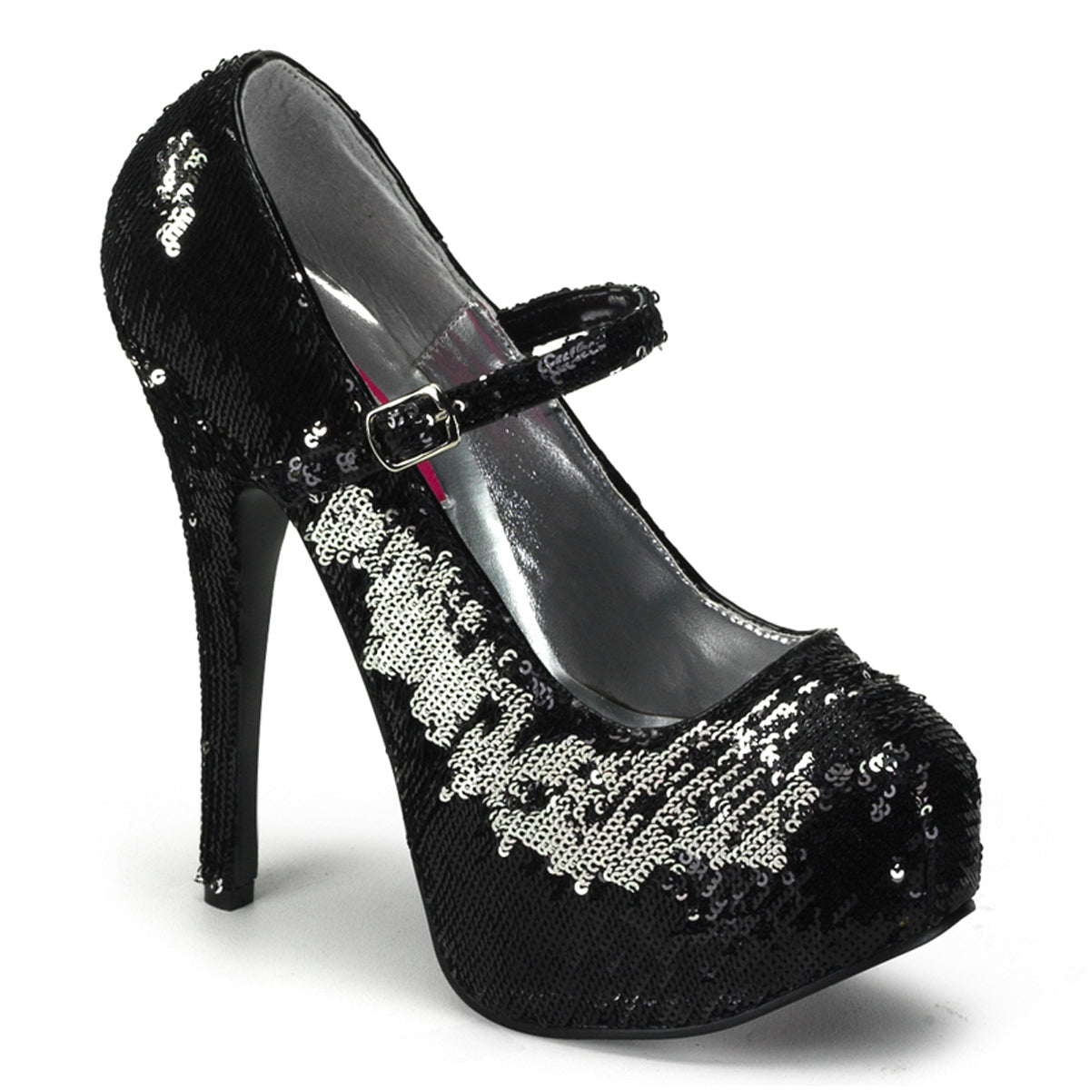 TEE07SQ Black Sequin Hidden Platform Shoes Black Silver Sequin
