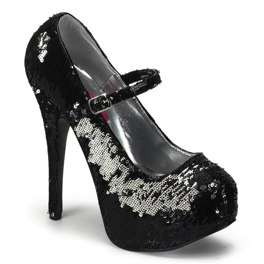 TEE07SQ Black Sequin Hidden Platform Shoes Black Silver Sequin