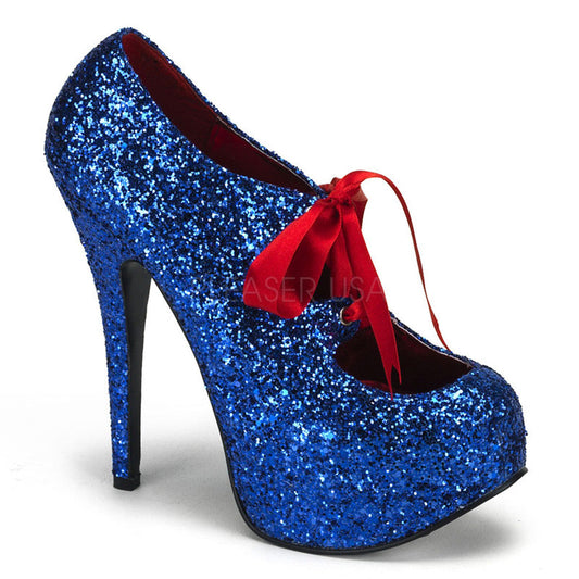 TEE10G Blue Glitter Burlesque Shoes Blue Glitter