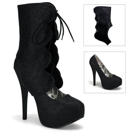TEEZE-31G Hidden Platform 6" Heel Black Mini Gltr Sexy Shoes-Bordello- Sexy Shoes