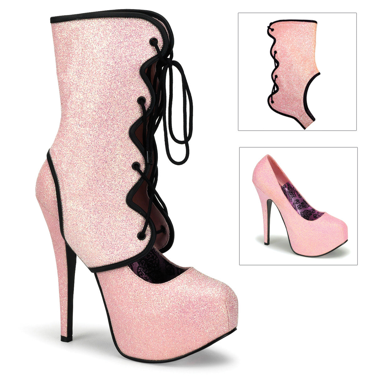 TEEZE-31G Bordello Baby Pink Mini Glitter 5.8 Inch Hidden Platform Shoes B. Pink Mini Gltr