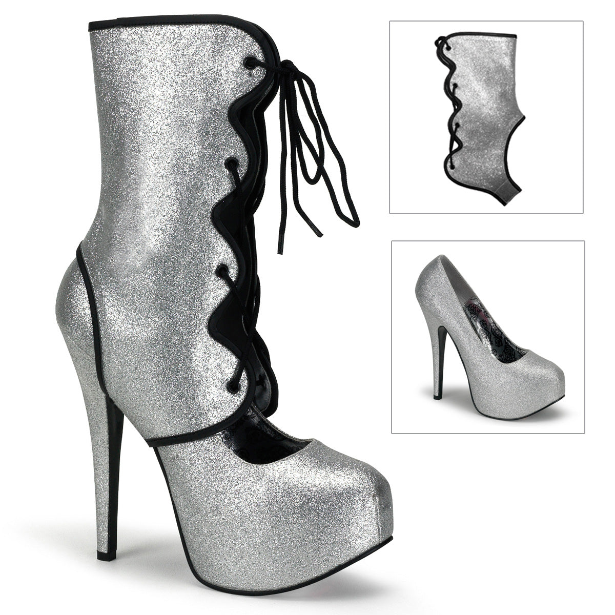 TEEZE-31G Bordello Silver Glitter 5.8 Inch Hidden Platform Shoes Slv Mini Gltr