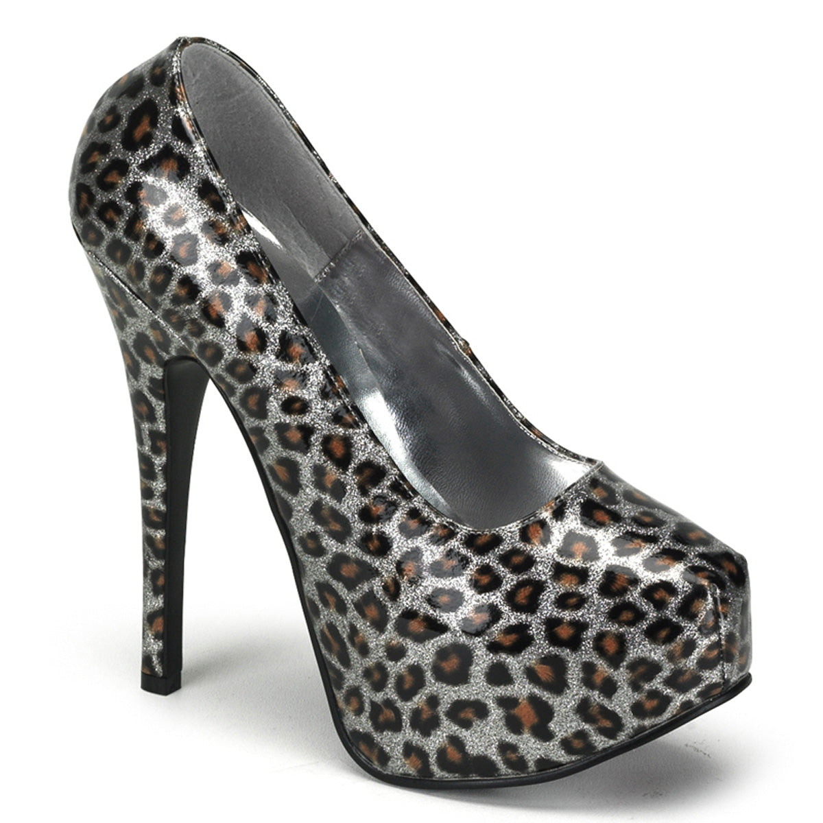 TEEZE-37 Bordello Silver 5.8 Inch Hidden Platform Shoes Slv Cheetah Pat