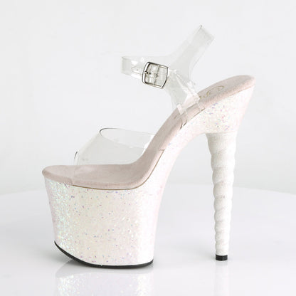 UNICORN-708LG Pleaser 7" Heel Clear Opal Glitter Sexy Shoes-Pleaser- Sexy Shoes Pole Dance Heels