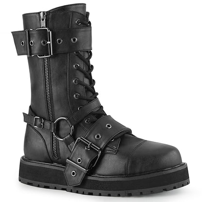 Demonia VALOR-220 Black Lace-Up Platform Mid Calf Boots