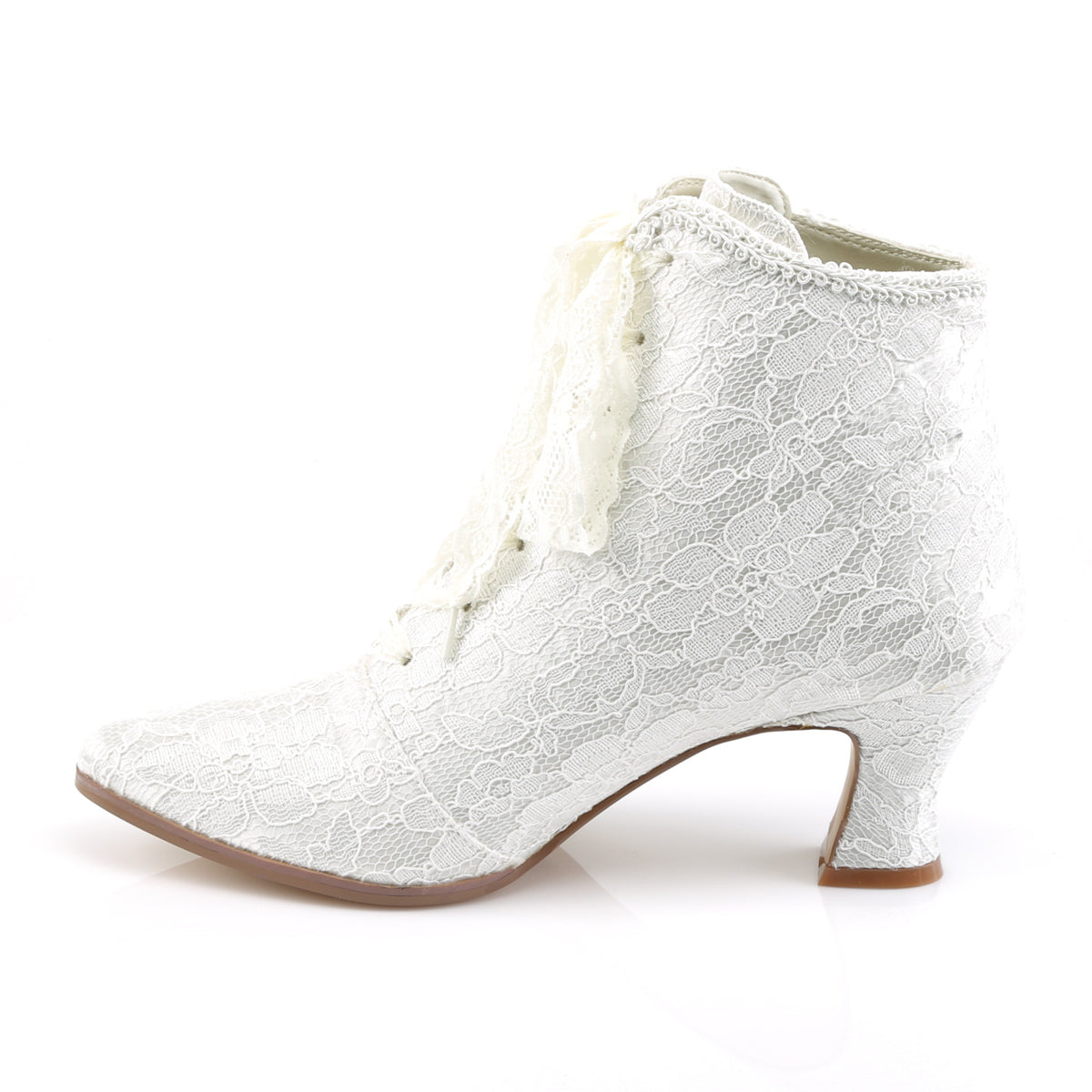VICTORIAN-30 Fabulicious Ivory Satin 2.8 Inch Wedding Boots