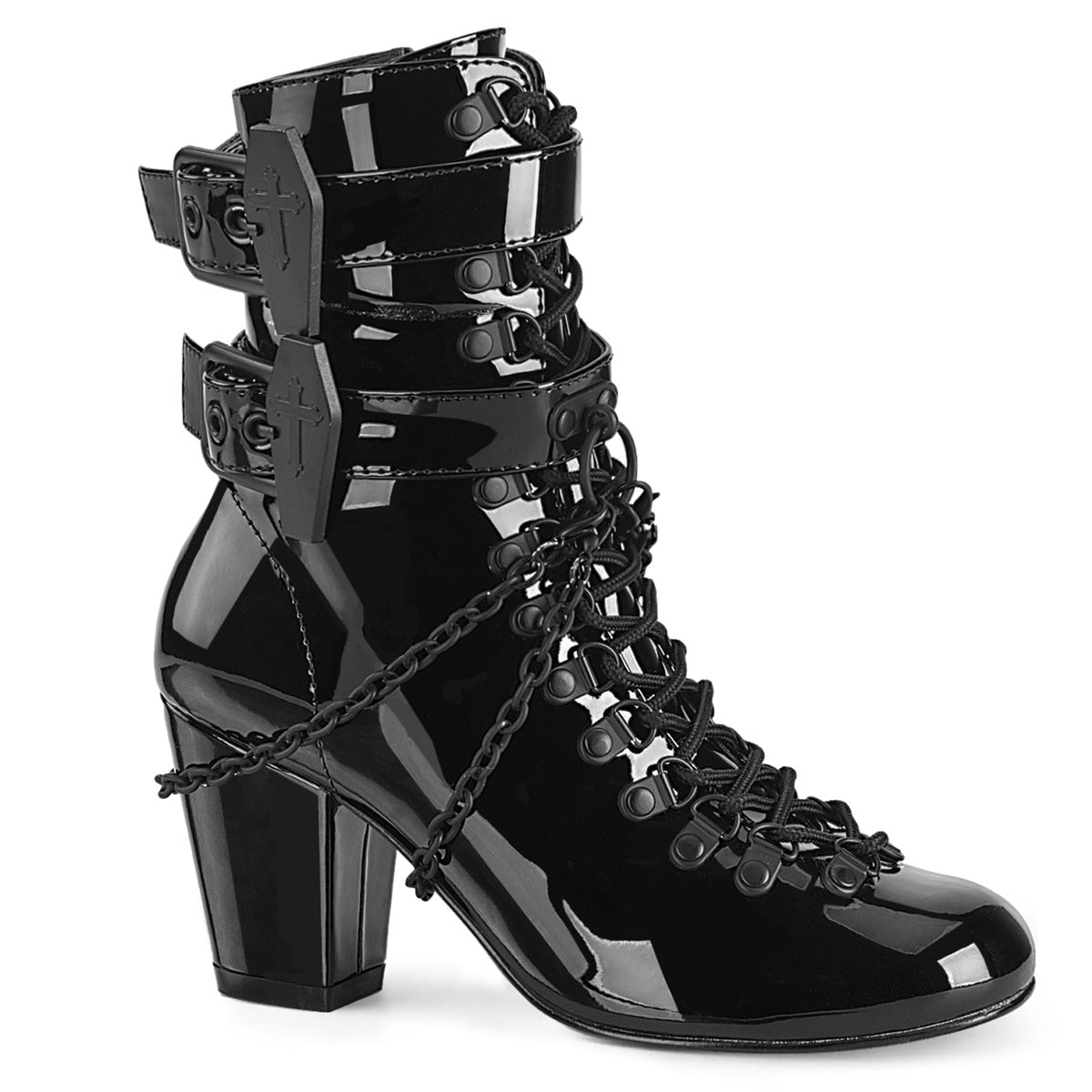 VIVIKA-128 Demonia Cult Black 3 Inch Alternative Women's Ankle Boots