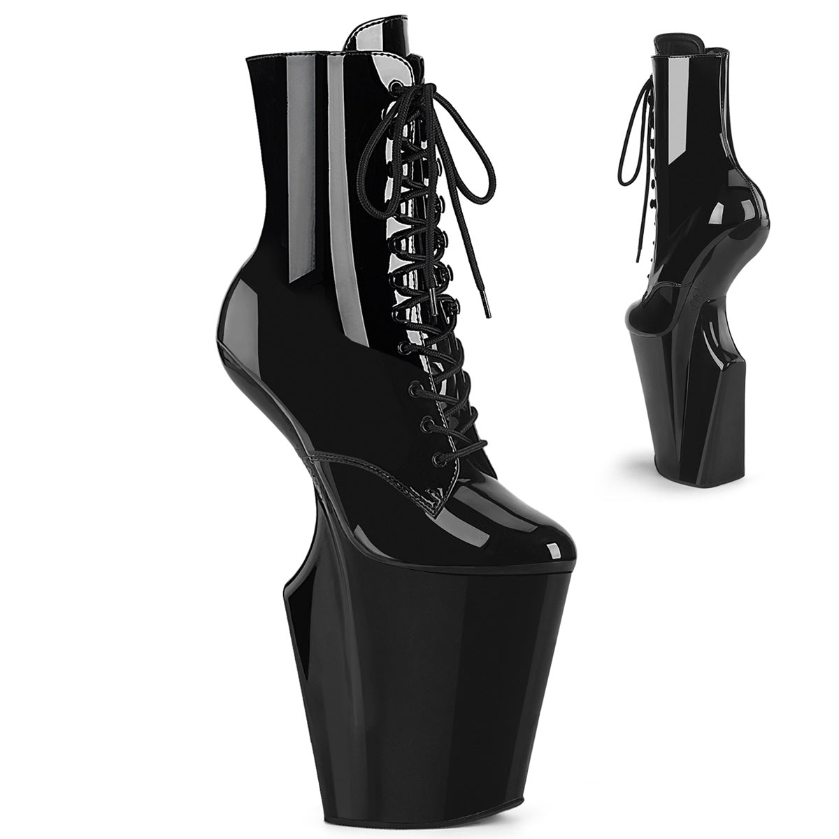 Pleaser WORSHIP-1020 Black Lace-Up Platform Ankle Boots - 10 Inch Heels