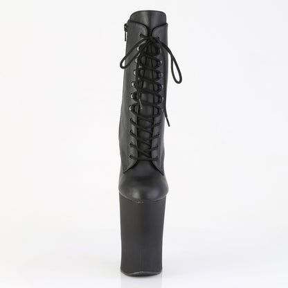 Pleaser WORSHIP-1020 Black / Black Matte Lace-Up Platform Ankle Boots - 10 Inch Heels