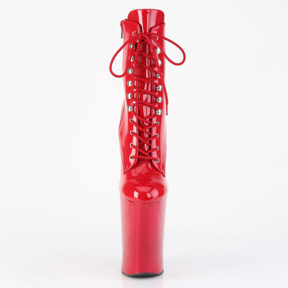 Pleaser WORSHIP-1020 Red Lace-Up Platform Ankle Boots - 10 Inch Heels