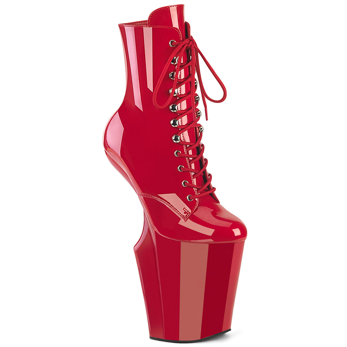 WORSHIP-1020 Pleaser Red 10 Inch Pole Dancer Ankle Boots Red Pat Red