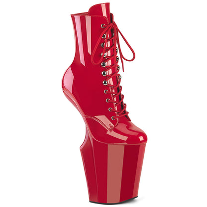 WORSHIP-1020 Pleaser Red 10 Inch Pole Dancer Ankle Boots Red Pat Red
