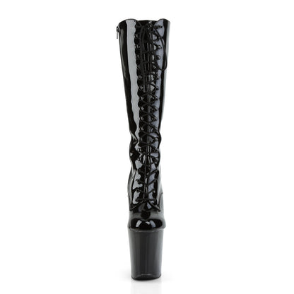 XTREME-2020 8" Heel Black Patent Pole Dancer Platform Knee Highs