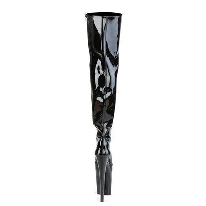 Pleaser XTREME-3010 Black Platform Thigh High Boots - 8 Inch Heels