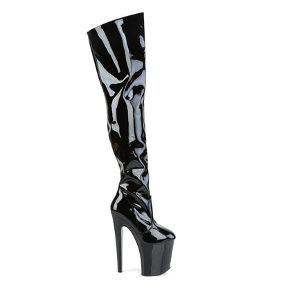 Pleaser XTREME-3010 Black Platform Thigh High Boots - 8 Inch Heels
