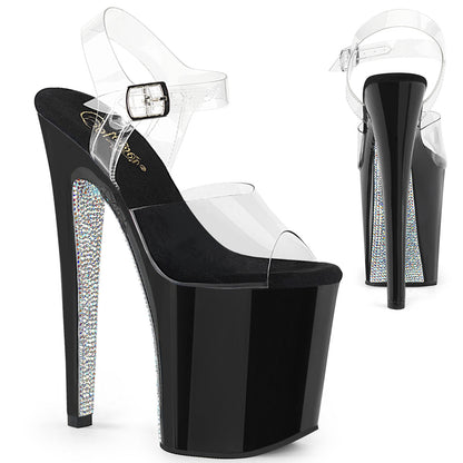XTREME-808CRS Pleaser 8" Heel Clear/Black Silver Rhinestones Platforms (Exotic Dancing)