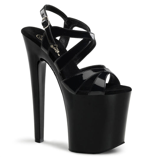 XTREME-872 8" Heel Black Patent Pole Dancer Platform Shoes