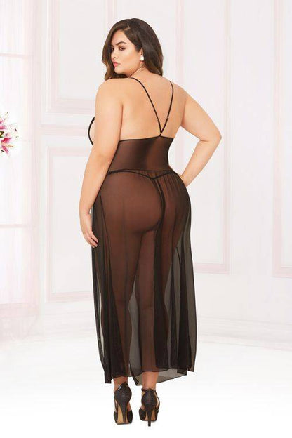 STM10904X Seven Til Midnight Mesh floor-length gown with adjustable straps Black