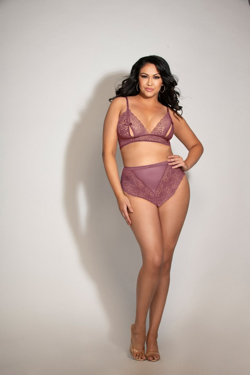 STM11293XP Seven Til Midnight Lace Bralette With Peek-a-boo Cups And High Waisted Panty Mauve
