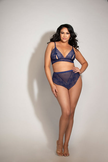 STM11293XP Seven Til Midnight Lace Bralette With Peek-a-boo Cups And High Waisted Panty Mauve